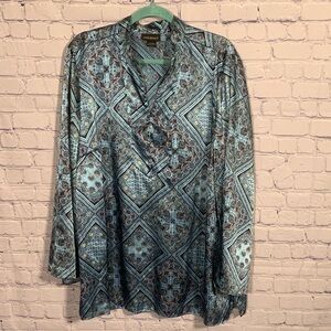 Lane Bryant Womens Popover Top Geometric Print Blue Size 22/24 Fairy Whimsigoth